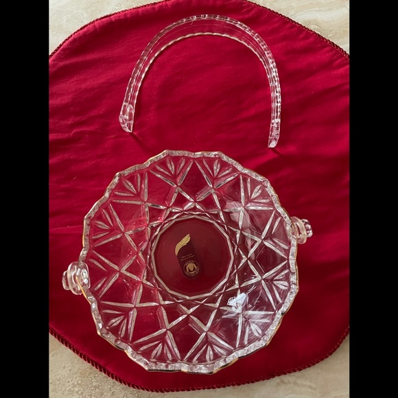 NEW Germany Original Walther Crystal Glas Basket with Handle, Gold Trim - Picture 2 of 8